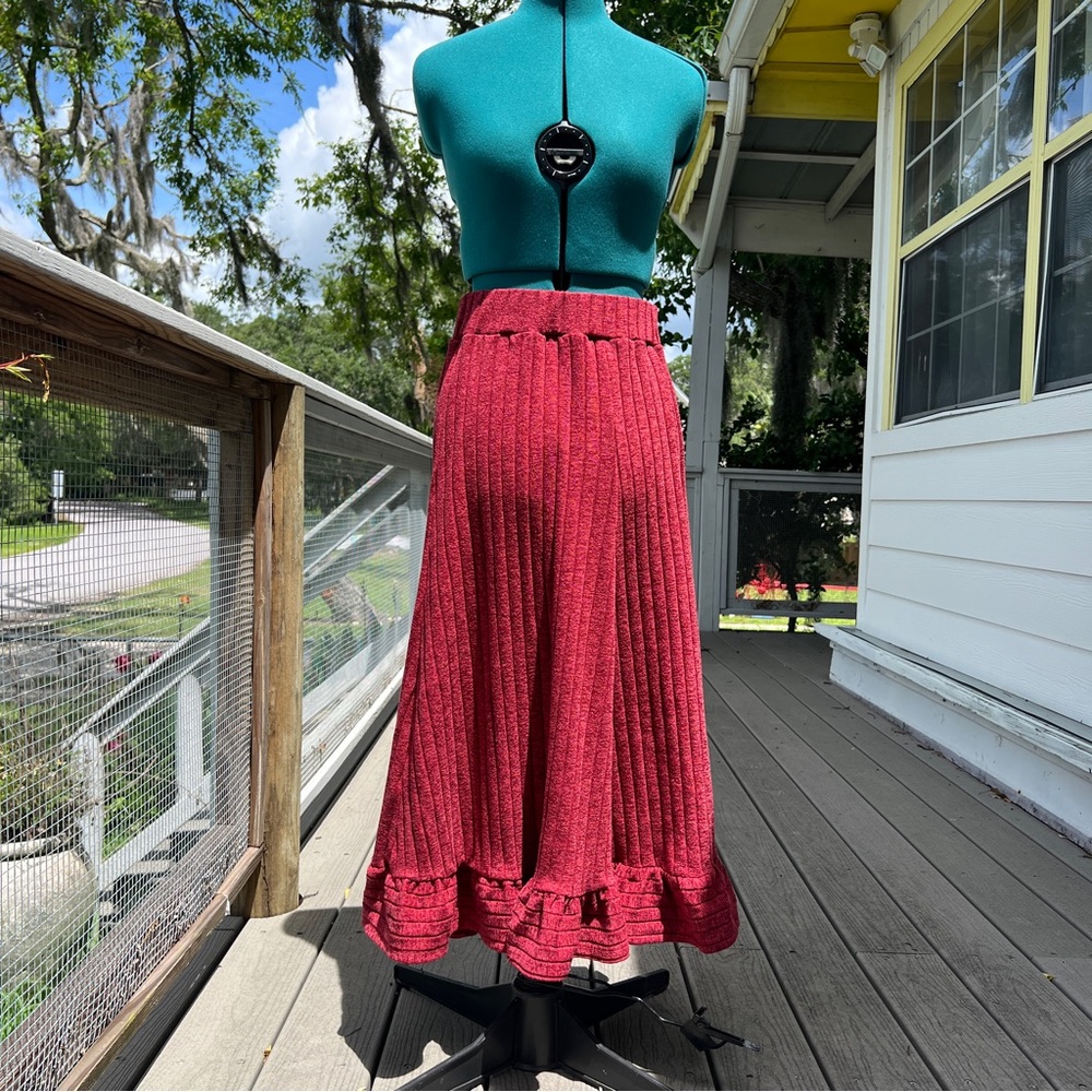 Anthropologie: Red Maxi Skirt with Ruffle Bottom. Size Medium.